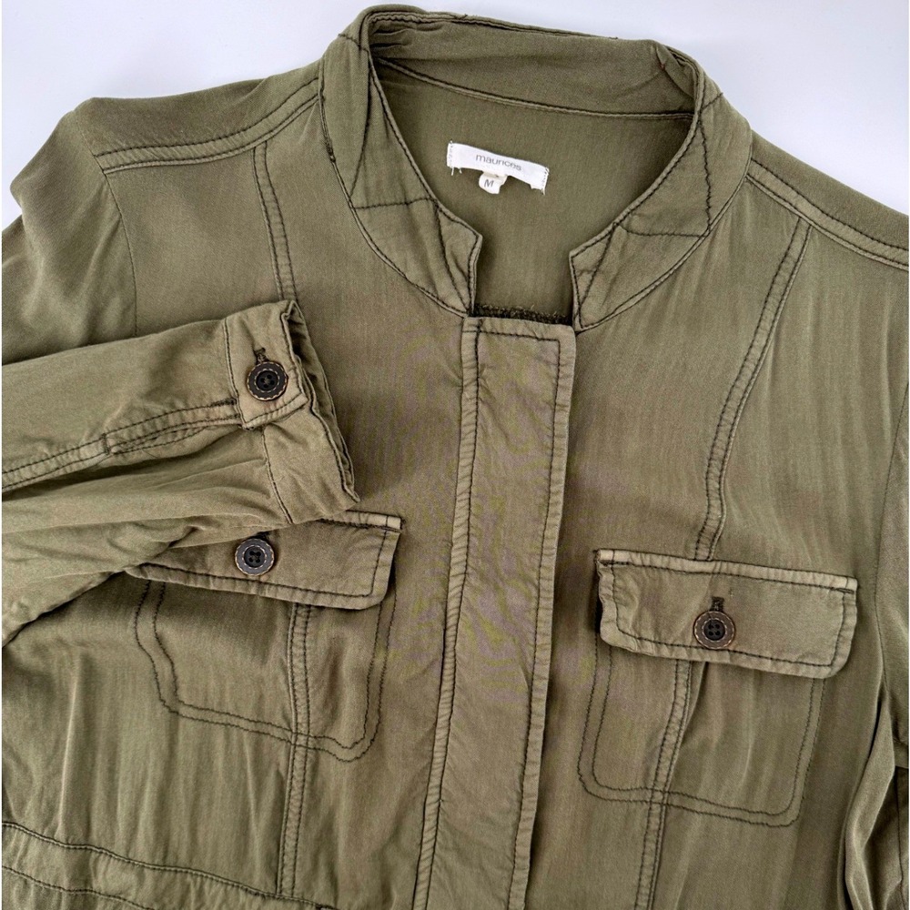 Maurices Womens Medium Olive Green Utility Jacket Rayon Drawstring Waist